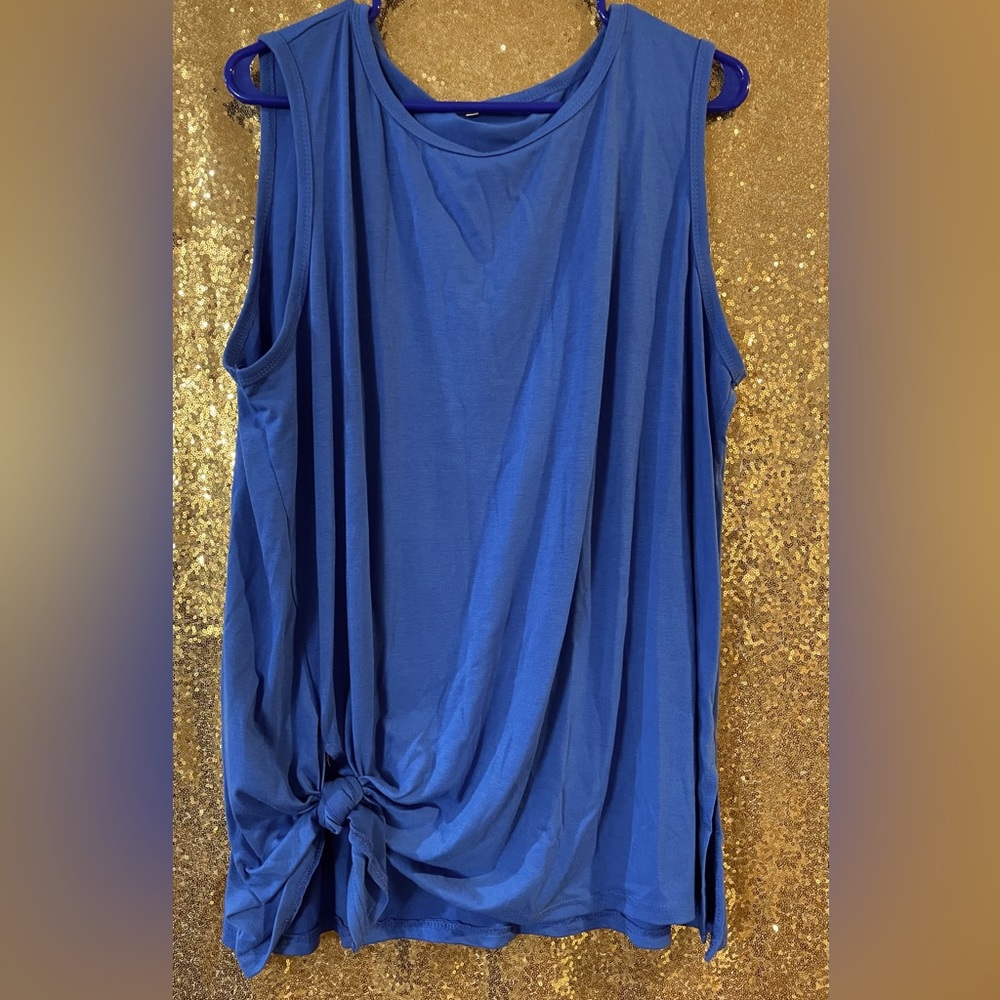 Blue sleeveless shirt with tie knot in front tank top. Size XXL